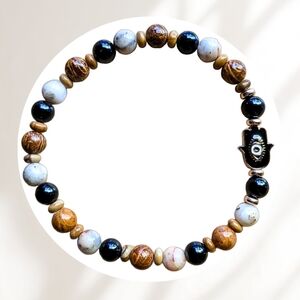 Elegant GENUINE Black Tourmaline, Wooden Jasper, and Crazy Alice Agate Bracelet